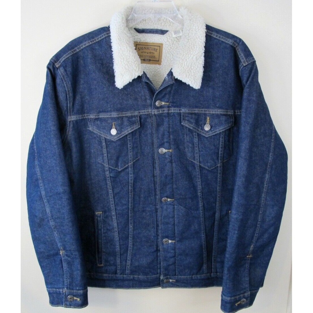 Levi's Signature Gold‎ Blue Denim Sherpa Lined Trucker Jean Jacket Men's XL